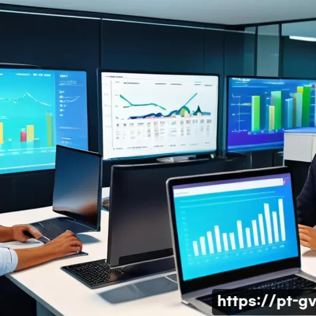 재무 조율의 성과를 측정하는 방법 - A modern corporate finance office scene showing a diverse Brazilian financial team analyzing a large...