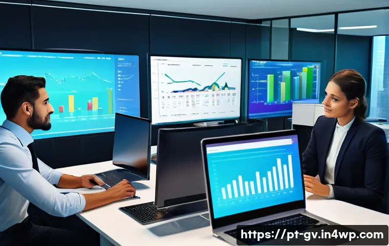 재무 조율의 성과를 측정하는 방법 - A modern corporate finance office scene showing a diverse Brazilian financial team analyzing a large...