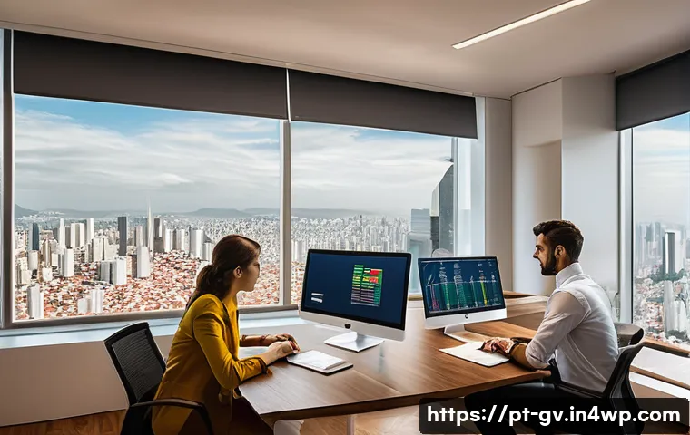 파트너 간 재무 조율을 위한 사례 연구 분석 - A modern Brazilian office setting with two business partners, a man and a woman, both wearing profes...