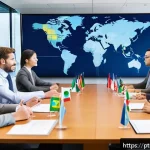 Home 21 재무 조율에서의 문화적 차이 이해하기 - A detailed corporate office scene depicting a multicultural financial team in a global company, feat...